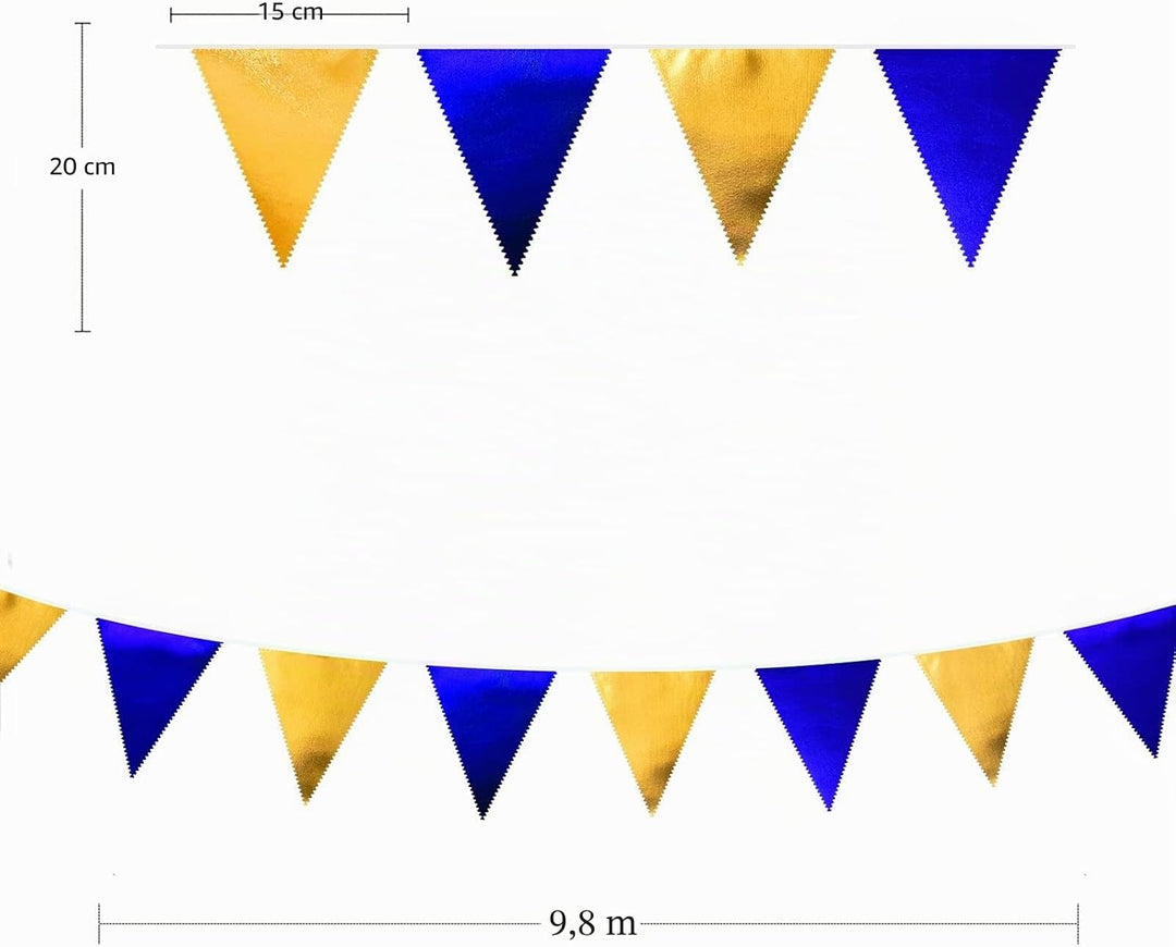 32 Ft Blau Gold Stoff Dreieck Banner Flagge Doppelseitig Metallic Holographische Wimpel Wimpel Girla