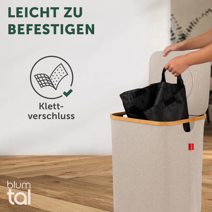 Blumtal Pflandflaschen Sammelbehälter 100L - Bambus Pfandflaschen Organizer mit Pfandflaschen Tasche