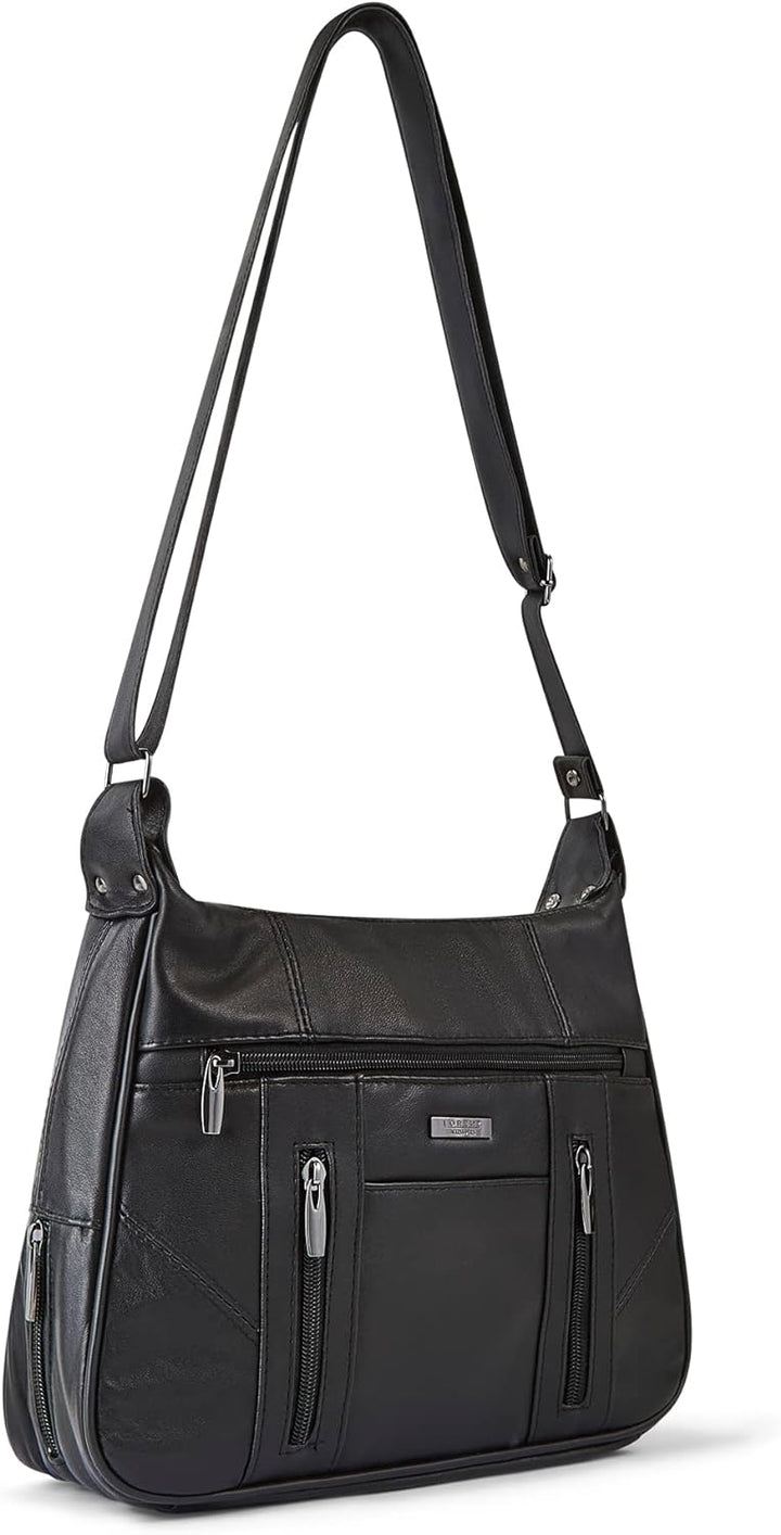Woodland Leather Damen-Handtasche, Schwarz, echtes weiches Leder, Schwarz , Medium