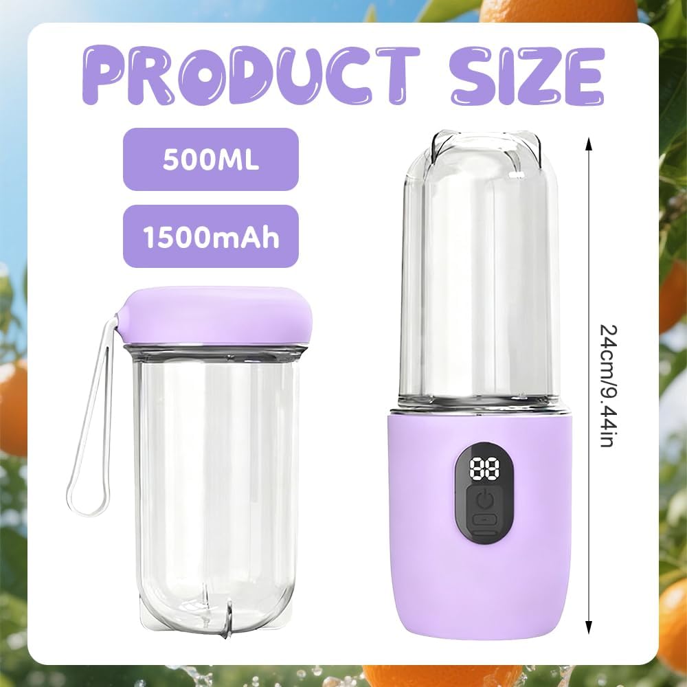 Tragbarer Mixer Smoothie Maker, 500 ml Mixer Smoothie Maker to Go mit Digitalanzeige, 16-Blatt MIXER