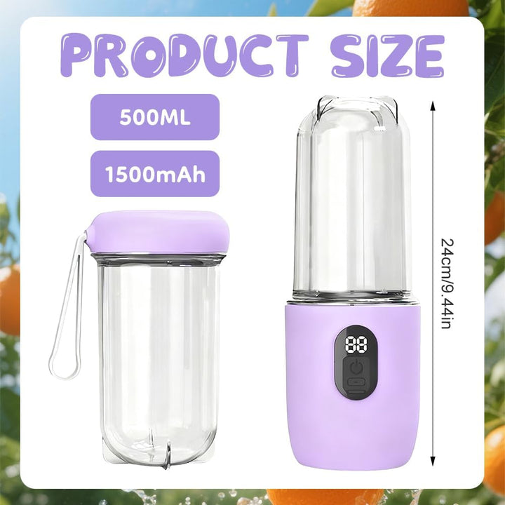 Tragbarer Mixer Smoothie Maker, 500 ml Mixer Smoothie Maker to Go mit Digitalanzeige, 16-Blatt MIXER