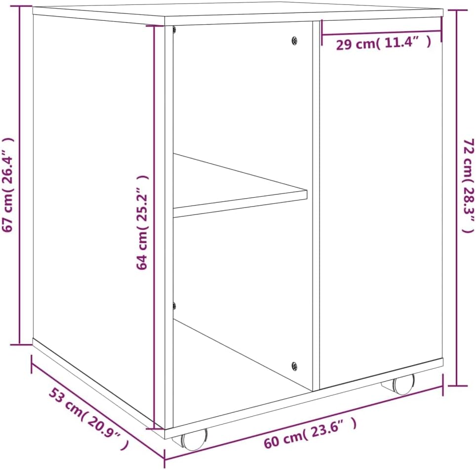Rollschrank Grau Sonoma, 60x53x72 cm Holzwerkstoff, mobiler Büroschrank mit 4 Rollen, abschliessbar,
