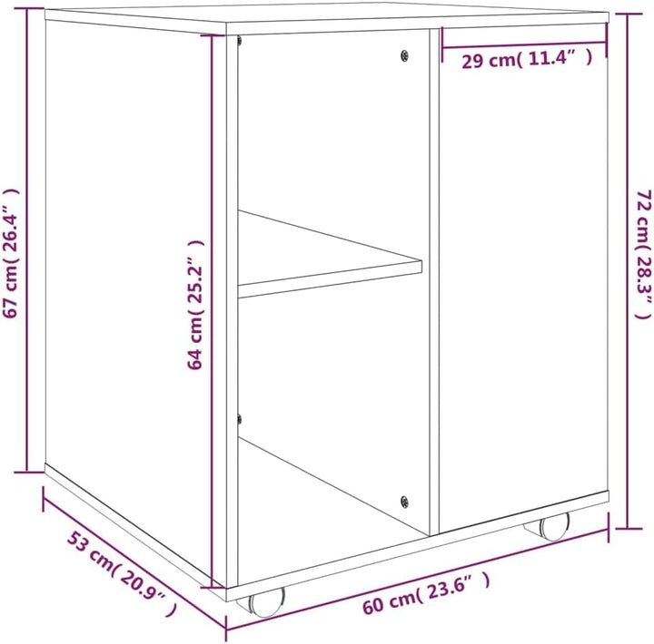 Rollschrank Grau Sonoma, 60x53x72 cm Holzwerkstoff, mobiler Büroschrank mit 4 Rollen, abschliessbar,