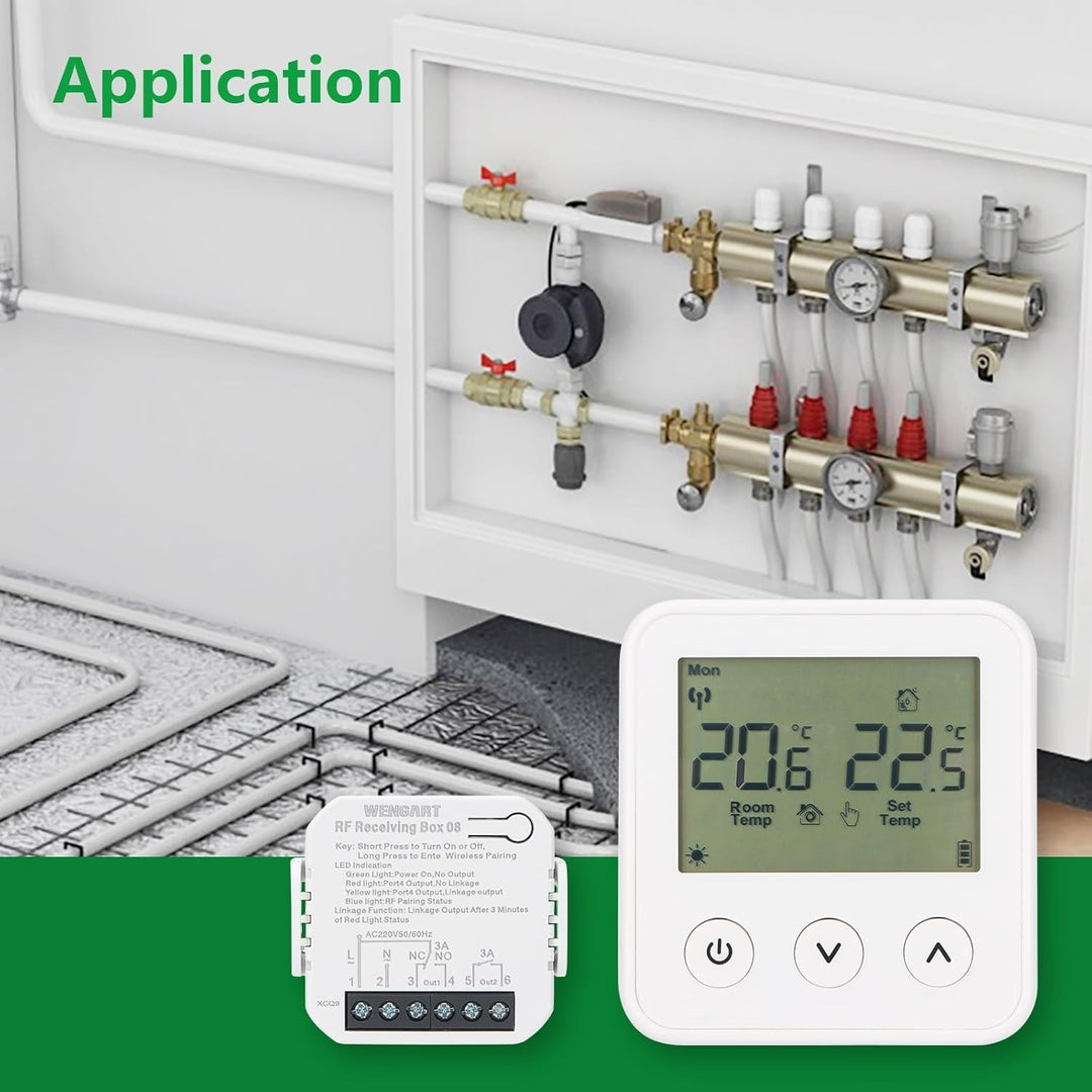 Wengart Wireless Thermostat & Empfänger WG01RF, Programmierbares LCD-Display Arbeiten für Strahlende