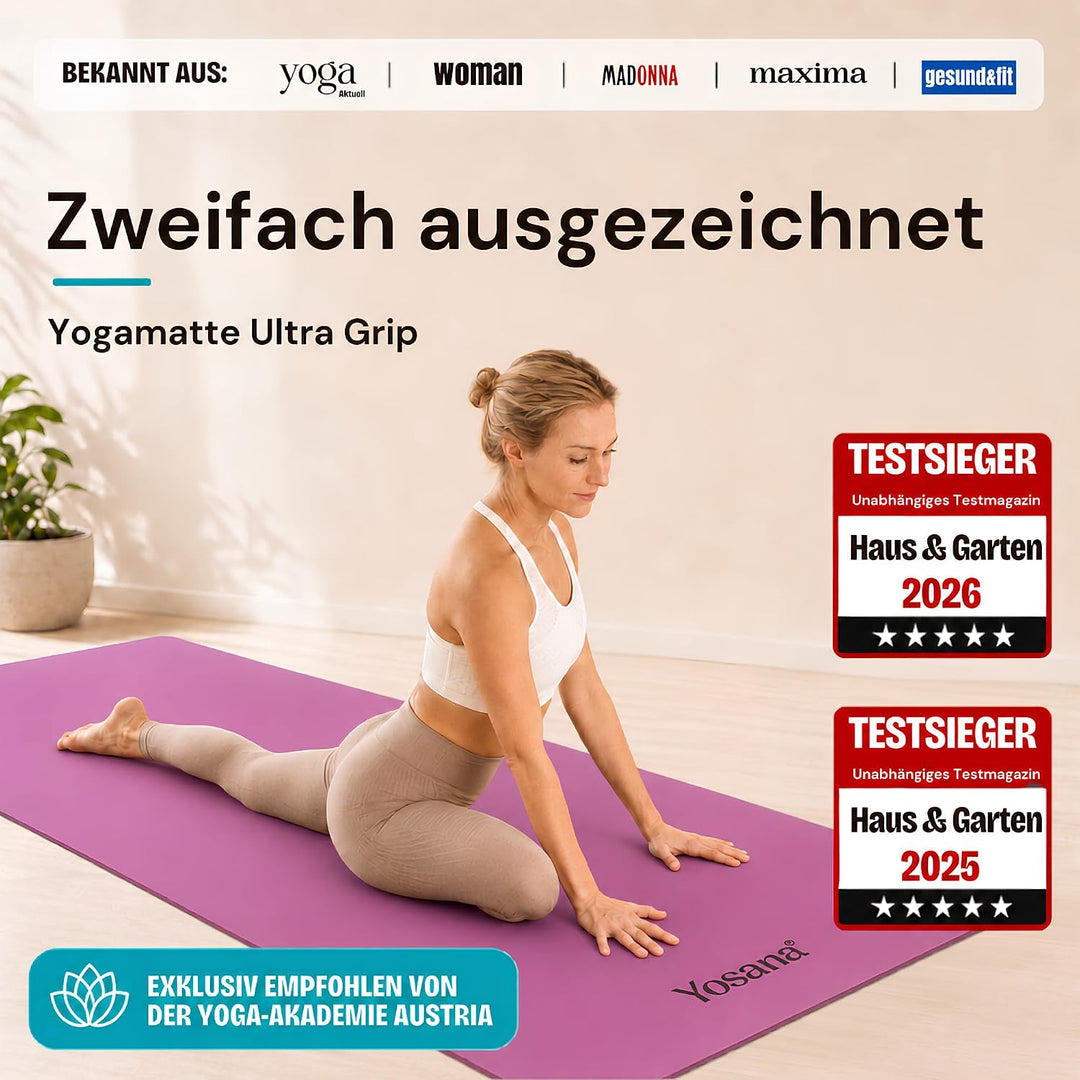 Yosana Yogamatte aus Naturkautschuk | extrem rutschfest | ULTRA GRIP Oberfläche aus ECO PU | extra b