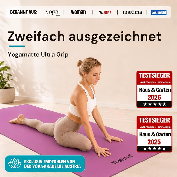 Yosana Yogamatte aus Naturkautschuk | extrem rutschfest | ULTRA GRIP Oberfläche aus ECO PU | extra b