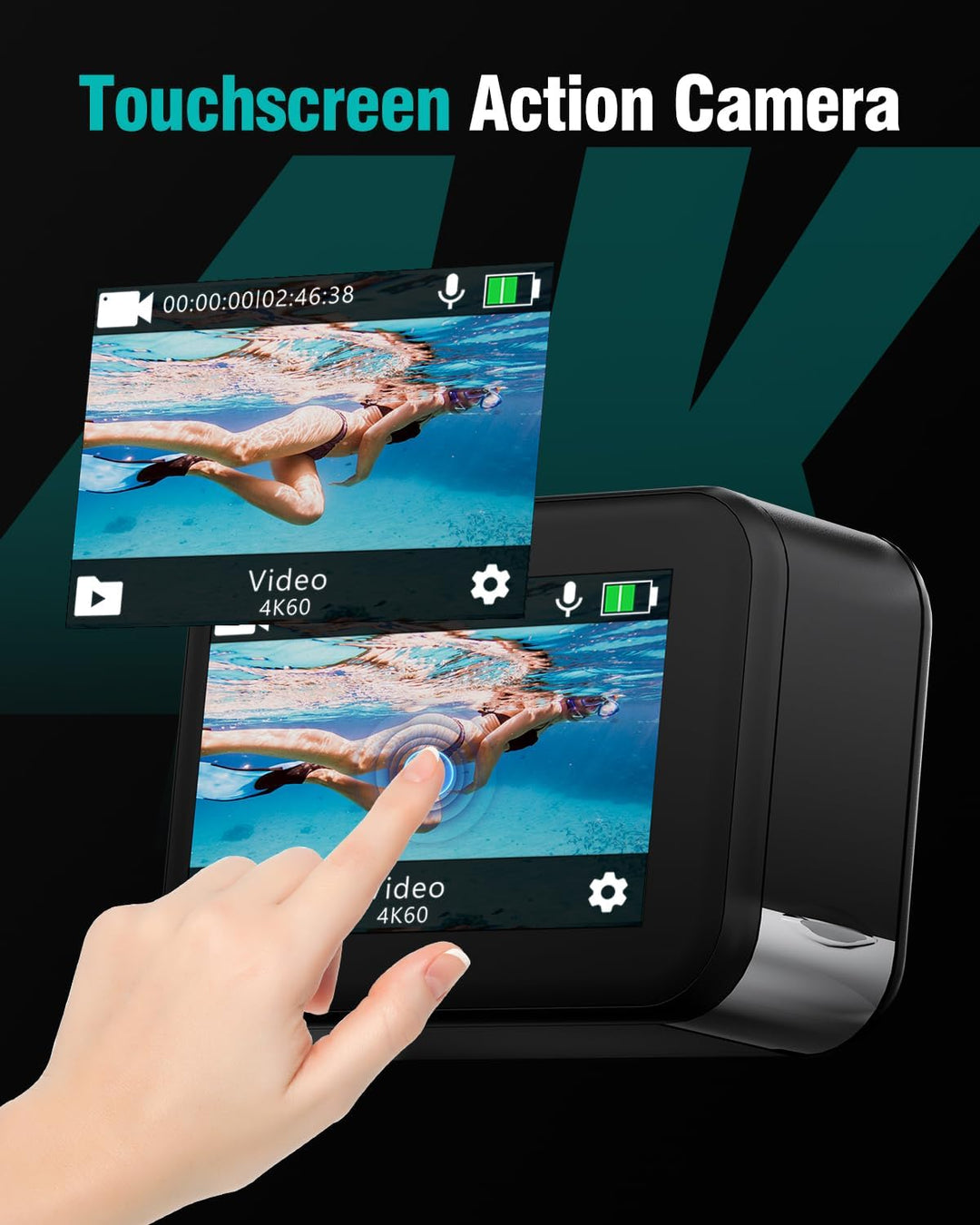 TIMNUT 4K60fps Touchscreen Action Cam, Unterwasserkamera mit 64G SD Karte 48MP WiFi Kamera 8X Zoom,