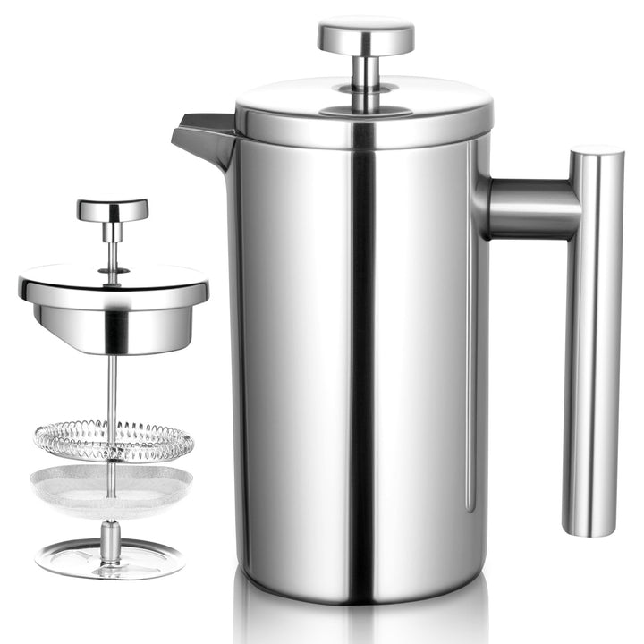 French Press Klein mit Waage, Kaffeebereiter Edelstahl 304, Doppelwandig Isoliert, Lebensmittelecht,