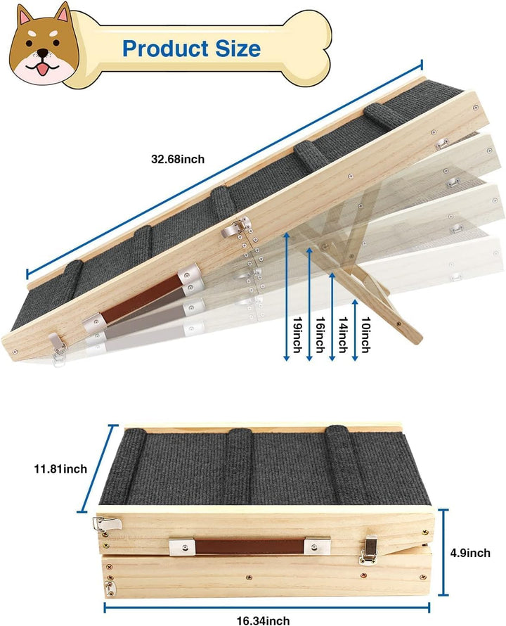 Hunderampe,Hundetreppe aus Holz,Tragbare Katzen Rampe für Bett Sofa, 4 Höhenverstellbare von 25CM bi