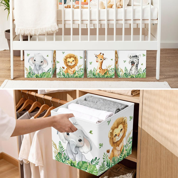 30cm Aufbewahrungsbox 3 Stück Waldtiere Aufbewahrungskorb Kinder Faltbar Löwe Giraffe Elefant Aufbew