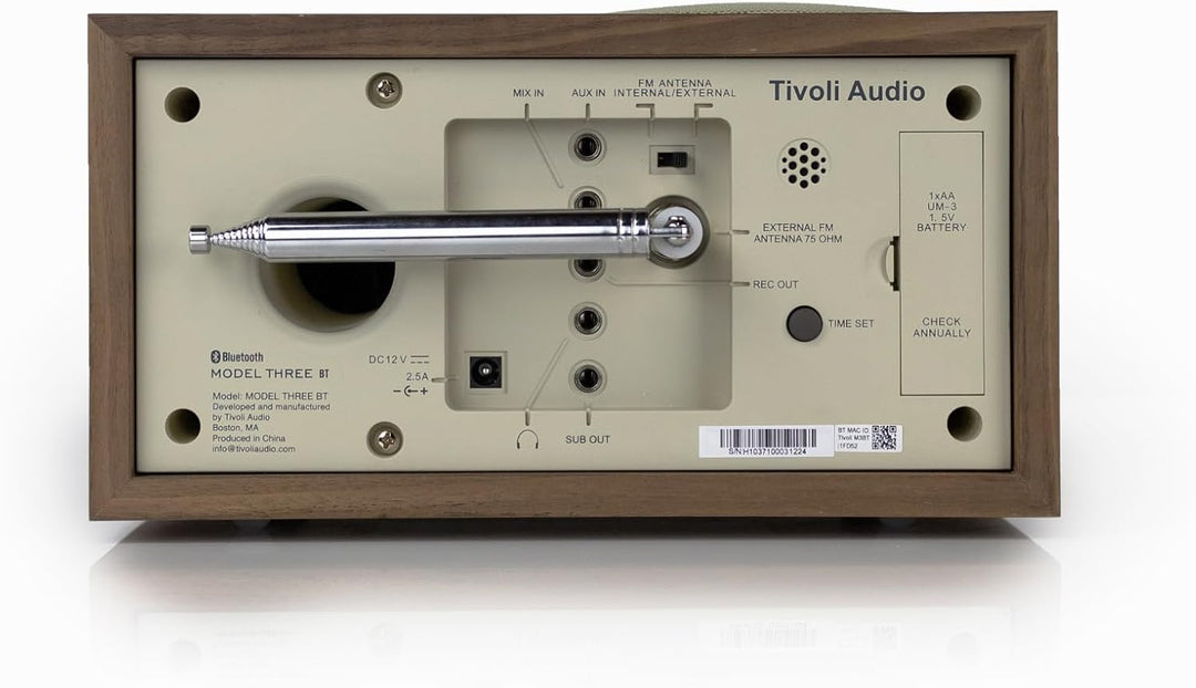 Tivoli Audio Model Three Bluetooth Clock Radio with USB-A &amp; USB-C Charging Ports (Walnut/Beige) Waln
