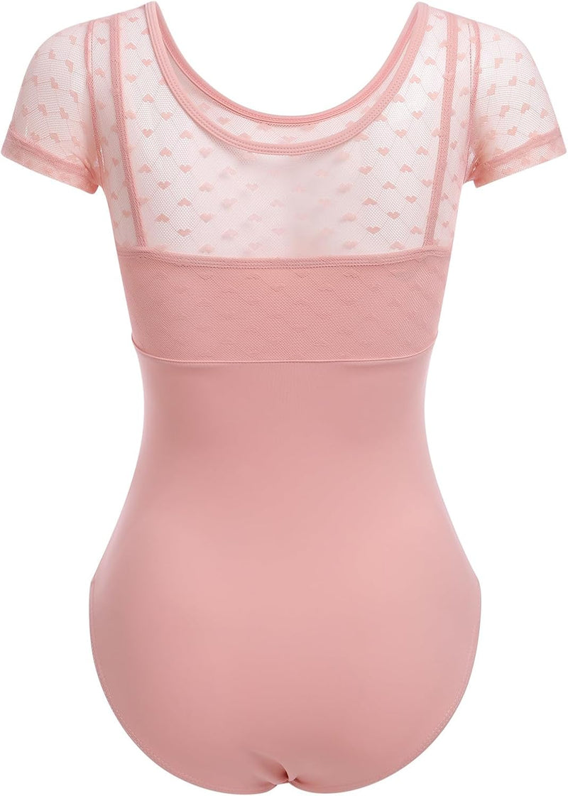 FYMNSI Damen Ballettanzug Gepolstert Ballettbody Tanz Body Gymnastikanzug Trikot Kurzarm Bodysuit XL