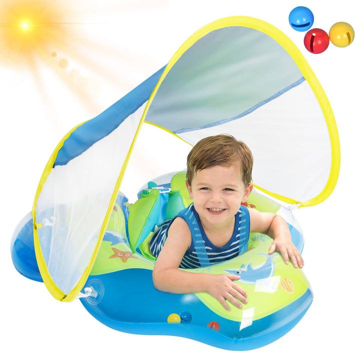 Schwimmring Baby mit abnehmbarem Sonnenschutz Mit Glocke Baby Float Schwimmsitz Kinderbecken Schwimm