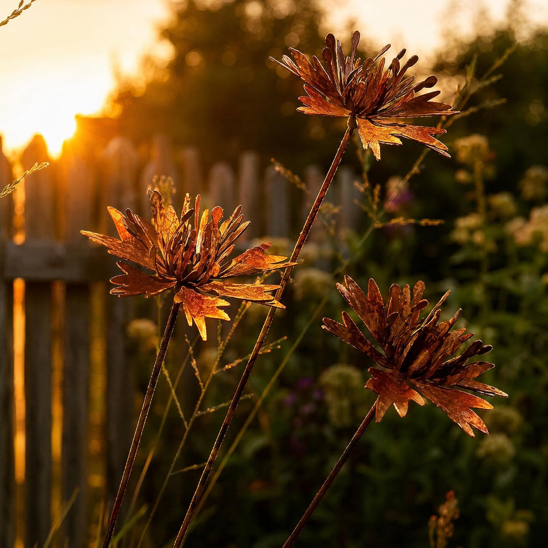 3 er Rostige GartendekoSet Rost Deko für Garten Cortenstahl Gartenstecker Metall Blume Mohn Gartende