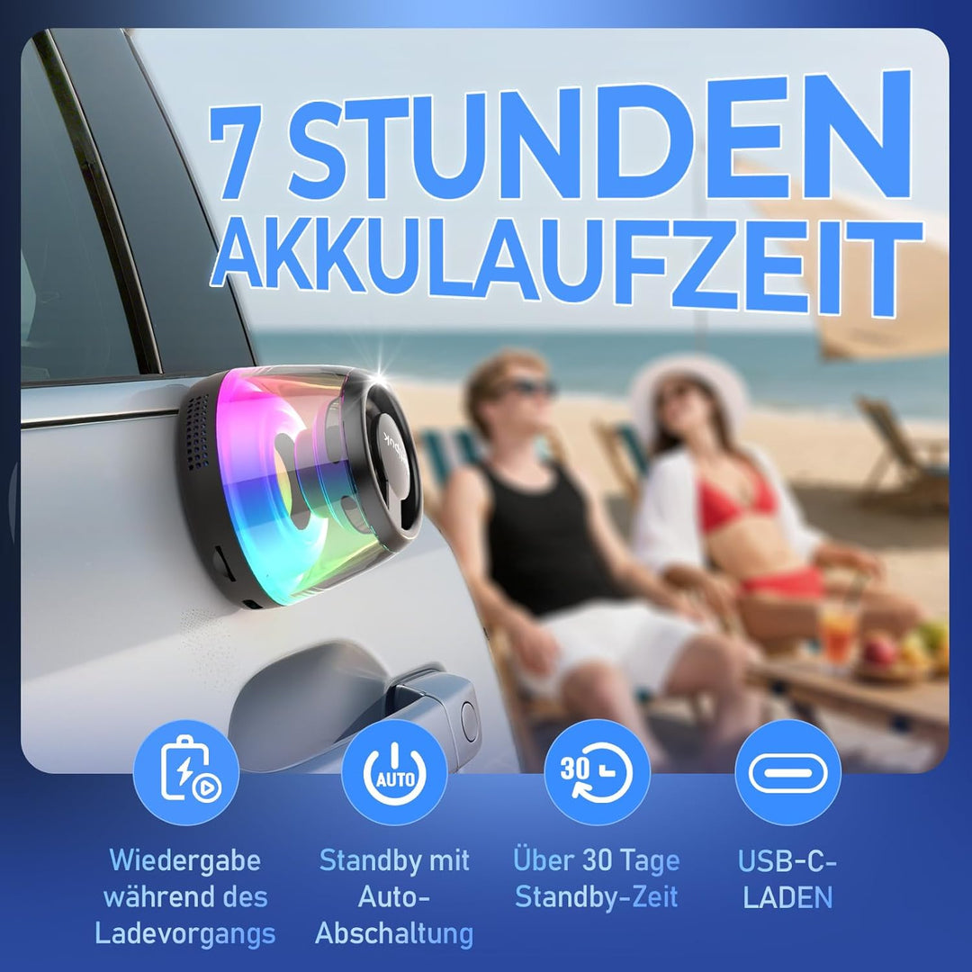 Magnetischer Bluetooth Lautsprecher, Tragbarer Mini Bluetooth Speaker mit Handyhalterung, 7 Stunden