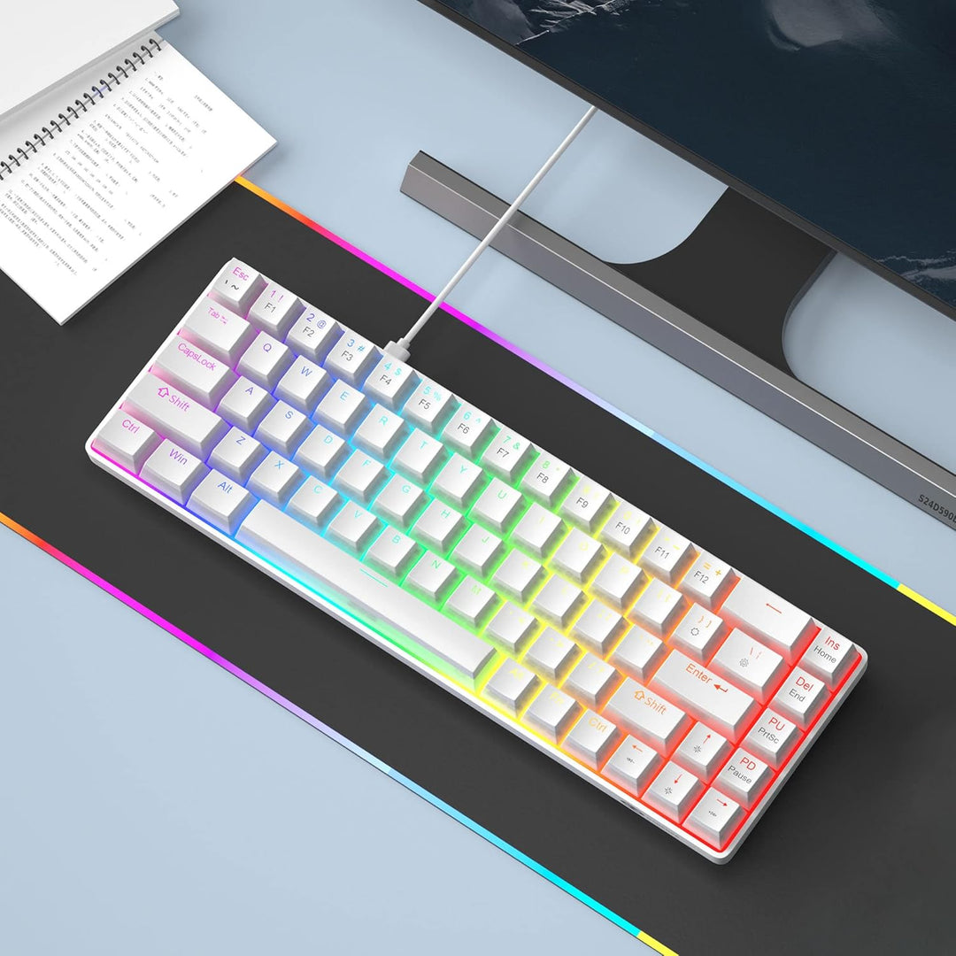 MageGee Tragbare 60% mechanische Gaming-Tastatur, roter Schalter, PBT Pudding-Tastenkappen, RGB-Hint