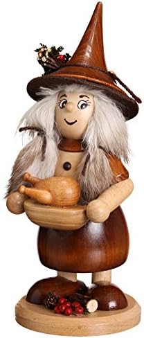 DWU Original Erzgebirgischer Räuchermann® Wichtelfrau mit Pfanne Natur - inkl. Original Crottendorfe