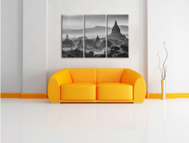 Pixxprint Buddha Tempel im Sonnenuntergang als Leinwandbild/Grösse: 3 Teilig (120x80 cm) cm/Wandbild
