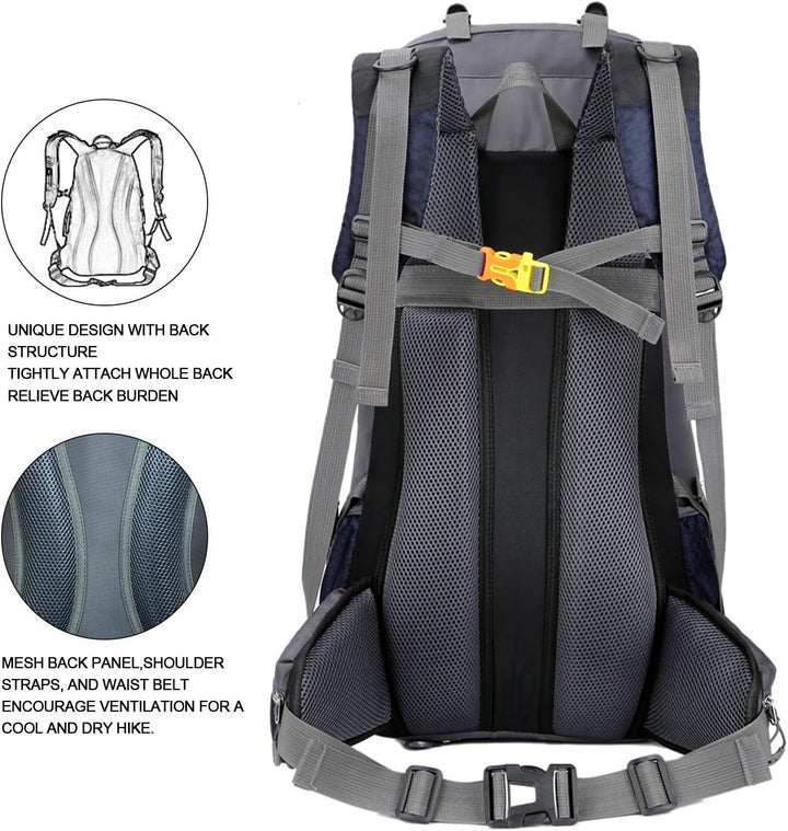 Bseash 60L Wasserdichter leichter Wanderrucksack mit Regenschutz, Outdoor Sport Tagesrucksack Multif