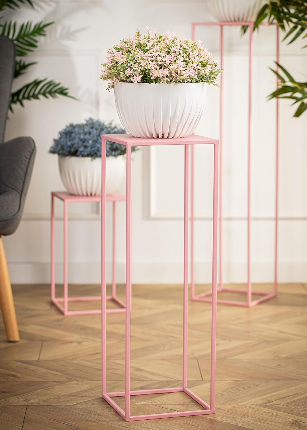 HowHomely Blumenständer Metall Rosa 70 cm Hoch - Solider und Robuster Blumenhocker Metall - Pflanzen