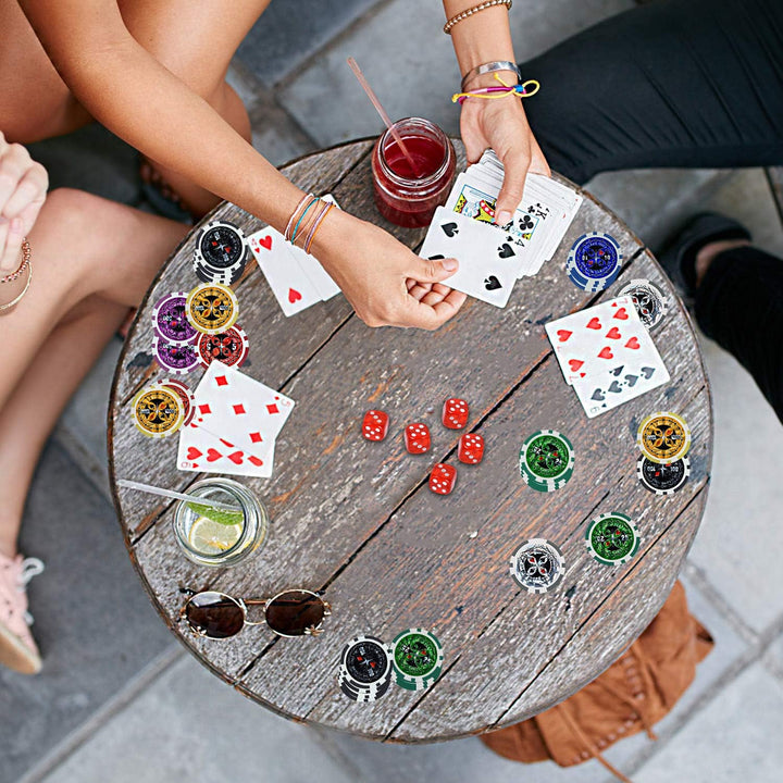 Pokerkoffer Pokerset mit 500 Laser Pokerchips mit Aluminium Gehäuse, 2X Pokerdecks, 5X Würfel, 3X De