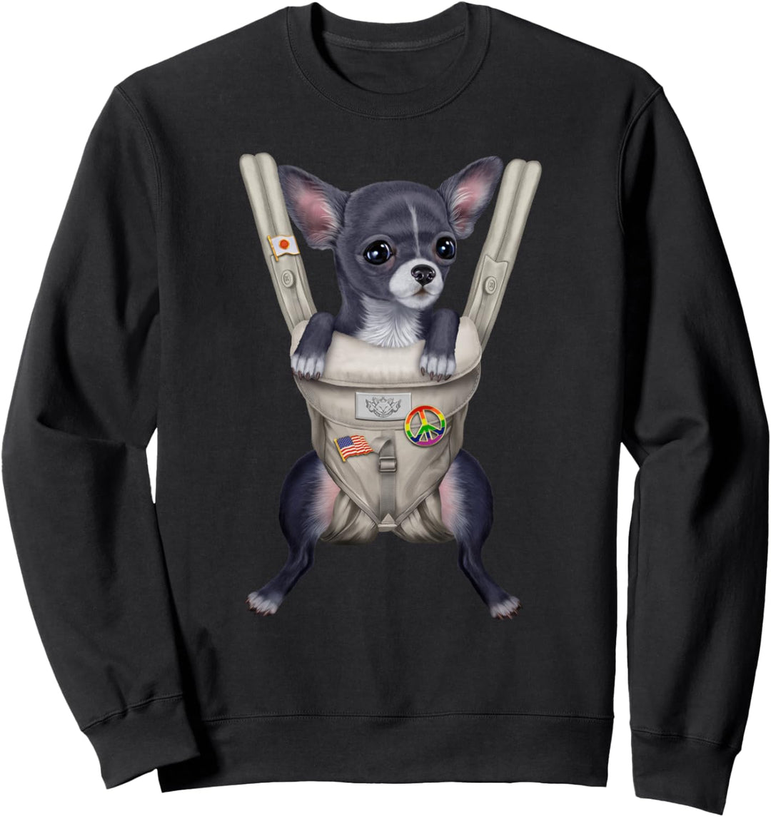 Blauer Chihuahua-Hund in der Babytrage Sweatshirt