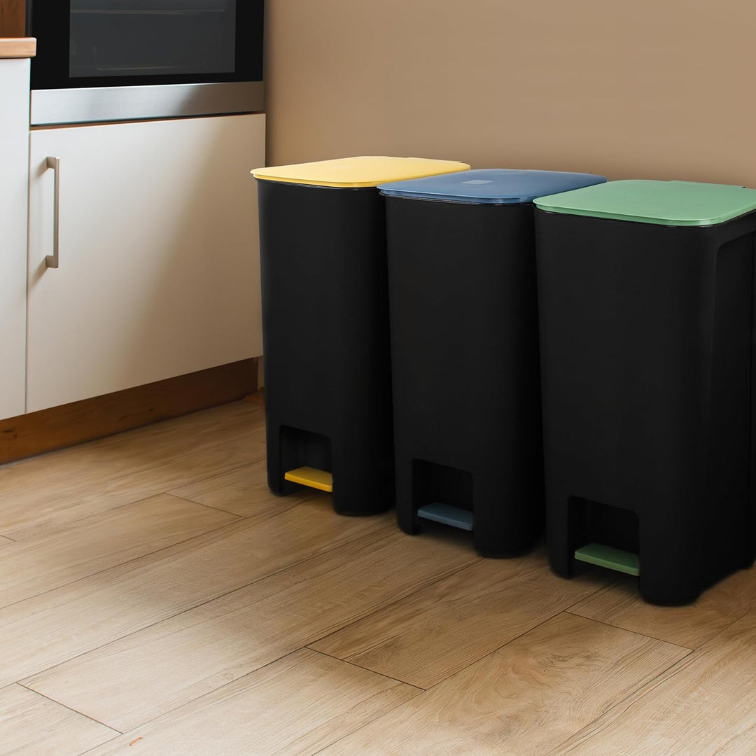 Treteimer Set 40L Grün, Tretmülleimer mit Pedal, Mülleimer, Mülltrennsystem für Glas, Kunststoff, Kü