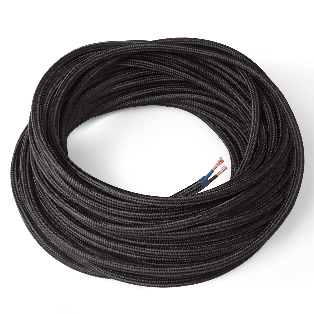 Amarcords - Textilkabel für Lampen SCHWARZ, rund, Seide, 3 Meter, mit 2 Leiter 2x0,75 - Stoffkabel m