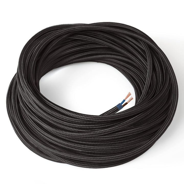 Amarcords - Textilkabel für Lampen SCHWARZ, rund, Seide, 3 Meter, mit 2 Leiter 2x0,75 - Stoffkabel m