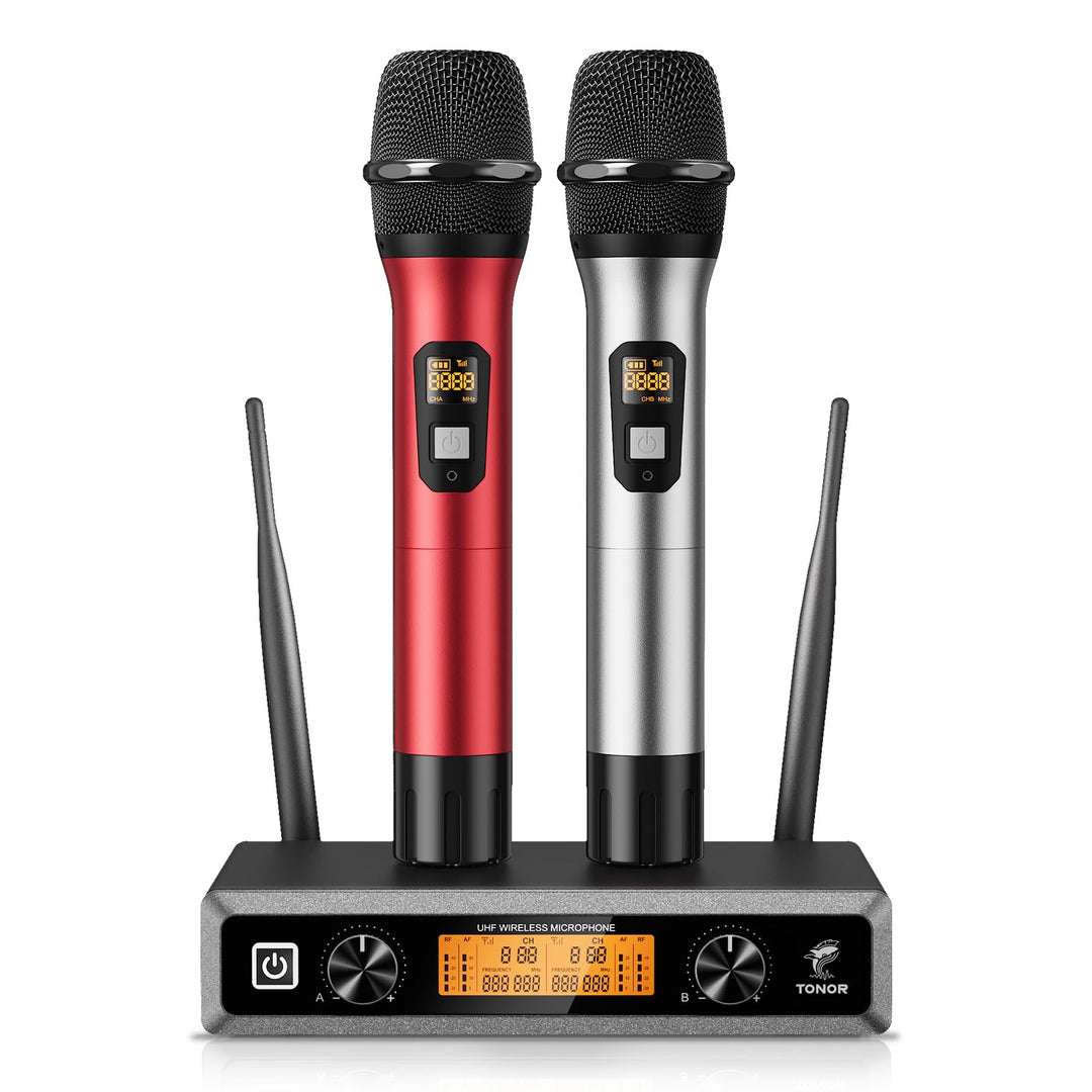 TONOR Wireless Funkmikrofon UHF Professionelles dynamisches drahtloses Dual Mikrofon, Handmikrofonsy