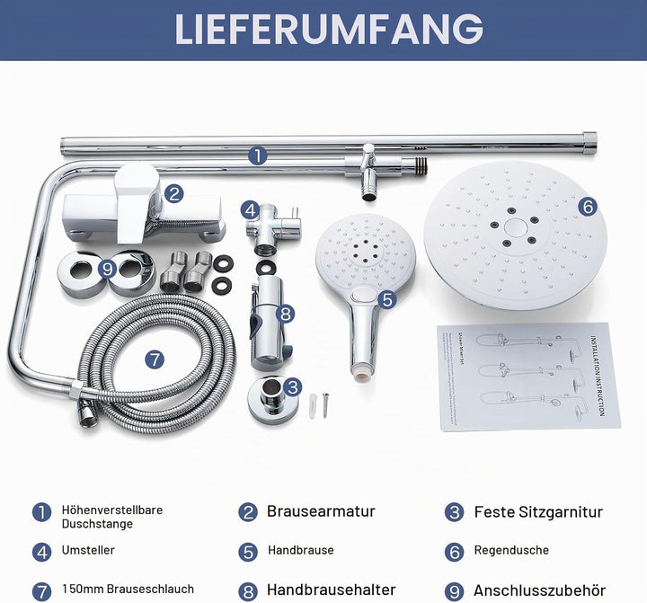 kisimixer Duschsystem mit Einhebelmischer - Regendusche Duschset mit 2 Strahlarten(8 Zoll), Duschkop