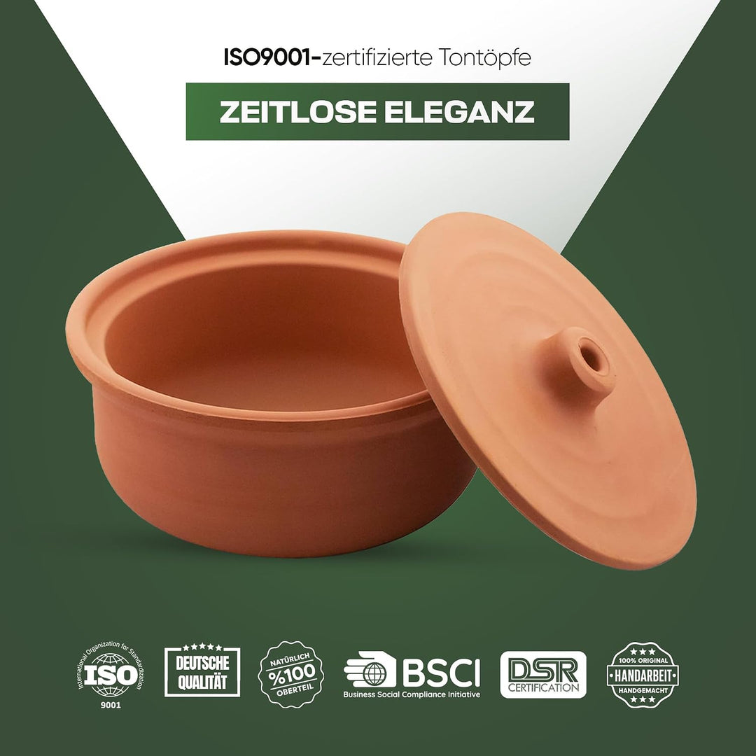 NORDIC SCHILLER Schmortopf 2500ml, 24x12cm, Terrakotta mit Glasierter Innenbeschichtung, Backofen-Mi