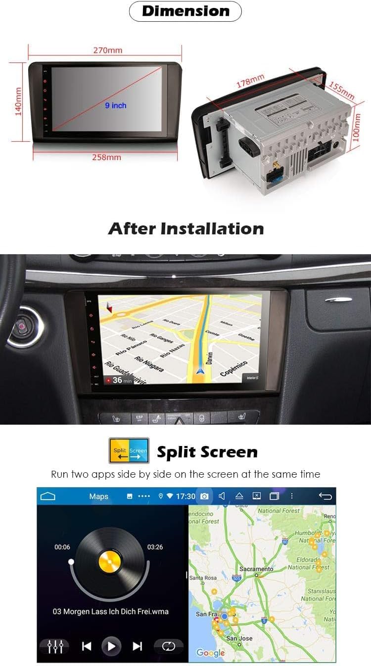 9 Zoll Acht-Kern Android 14 DAB+ Autoradio Für Mercedes-Benz ML-Klasse W164 GL-Klasse X164 mit GPS N