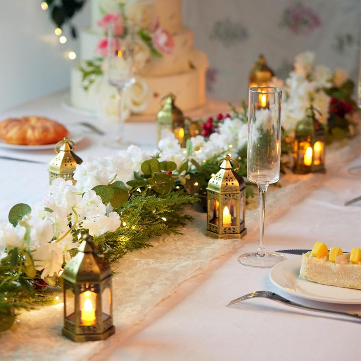 Romadedi Laterne Gold Hochzeit Tischdeko - 10er Set Mini Laterne zum Aufhängen, mit LED Kerzen für P