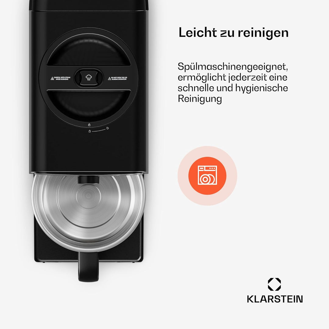 Klarstein Milchbehälter Edelstahl, 1.2L Spülmaschinenfest, Passend für Marcia Touch MilkNut Maker, H