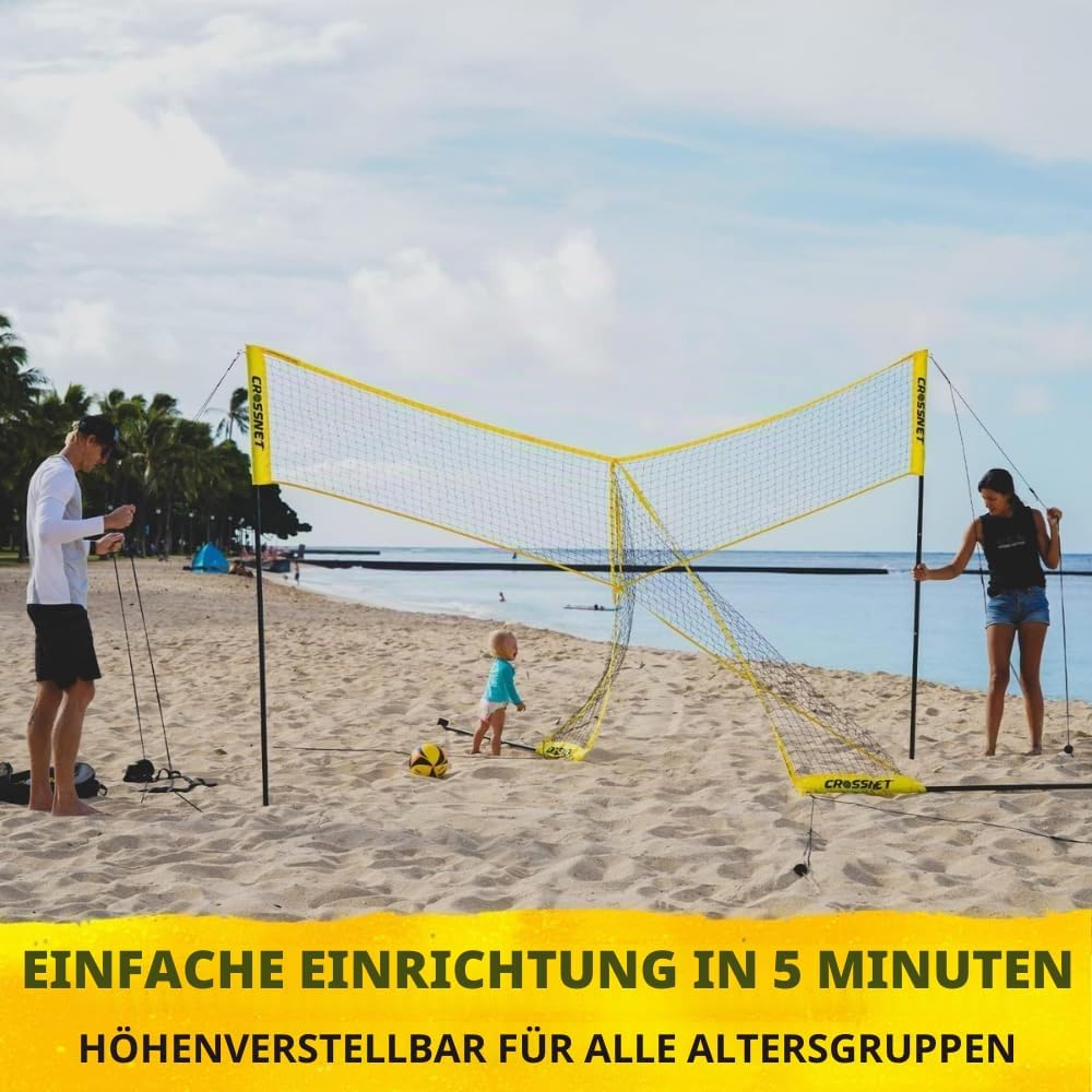 CROSSNET Viereckiges Volleyballnetz und Hinterhofspiel, komplettes Set mit Rucksack und Ball für Kin