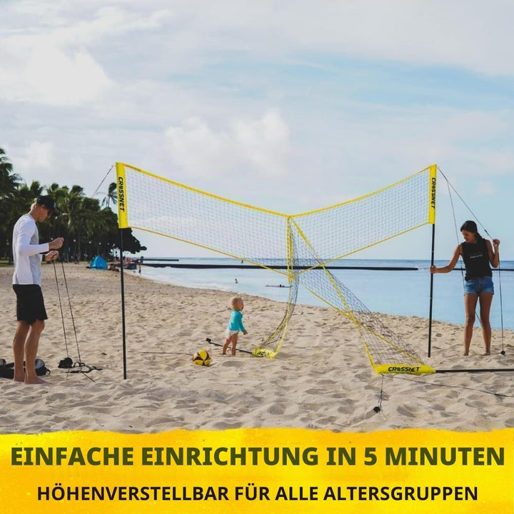 CROSSNET Viereckiges Volleyballnetz und Hinterhofspiel, komplettes Set mit Rucksack und Ball für Kin