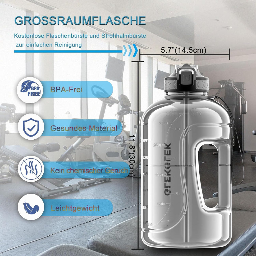 3 Liter Trinkflasche Sport mit Strohhalm BPA Frei Zeitmarkierungen Grosse Wasserflasche für Gym Work