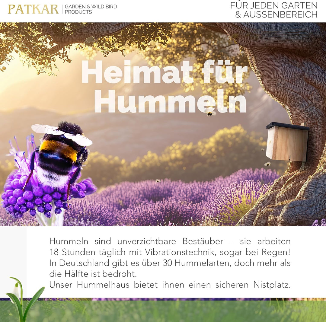 PATKAR® Hummelhaus Hummelkasten [EXTRA STABIL] - Insektenhotel Bienenhotel wetterfest & windfestes K