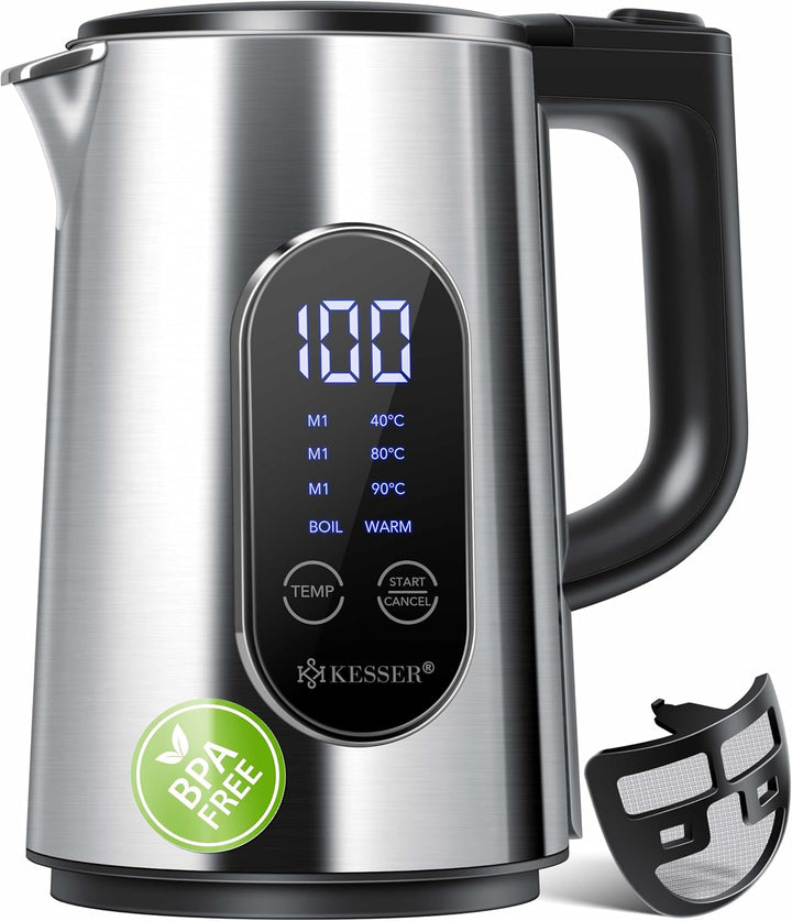 KESSER® Wasserkocher Edelstahl 1.5 Liter | LED-Anzeige | 4-Modi Temperatureinstellung 40°C-100°C | 3