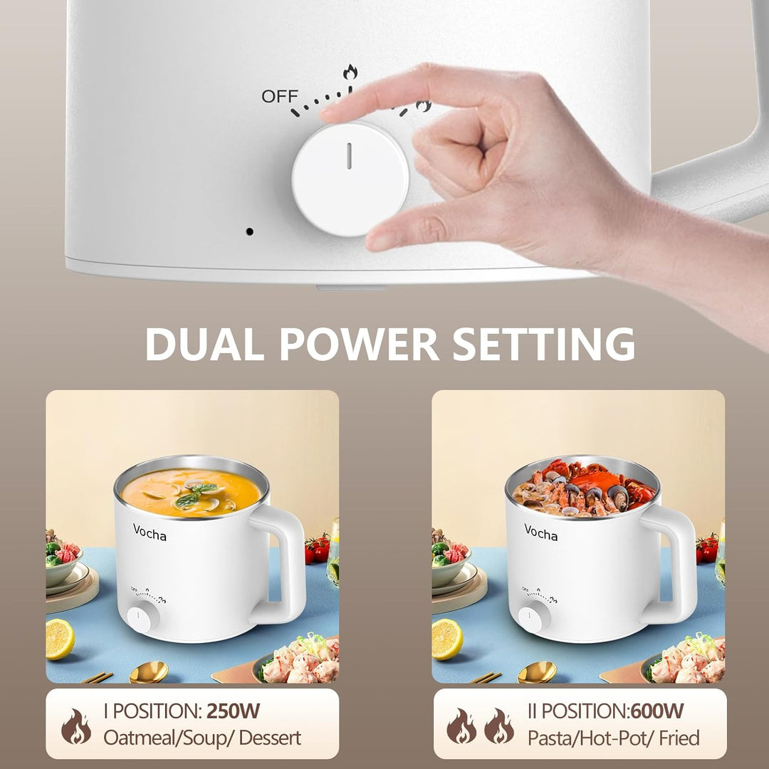 Vocha Elektrische Hot Pot Topf, 1.6L Kleiner Elektrischer Kochtopf, Tragbare Schneller Nudelkocher,