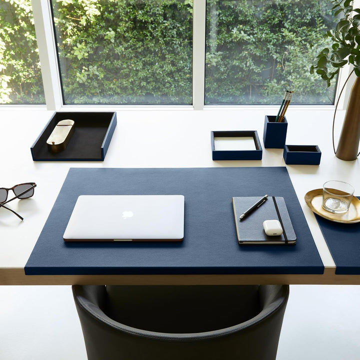 Eglooh - Atena - Taschenleerer aus echtem Leder Blau - Schreibtisch-Organizer mit modernem Design -