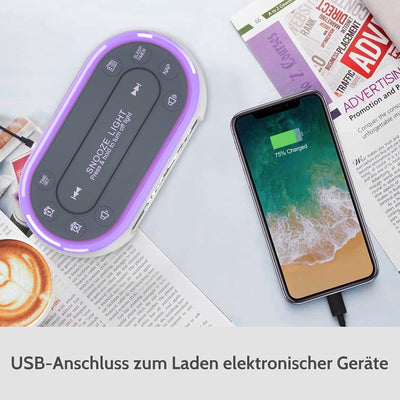 BUFFBEE Radiowecker mit 7-Farben-Nachtlicht, Doppelalarm, Schlummerfunktion, Dimmer, USB-Ladegerät,