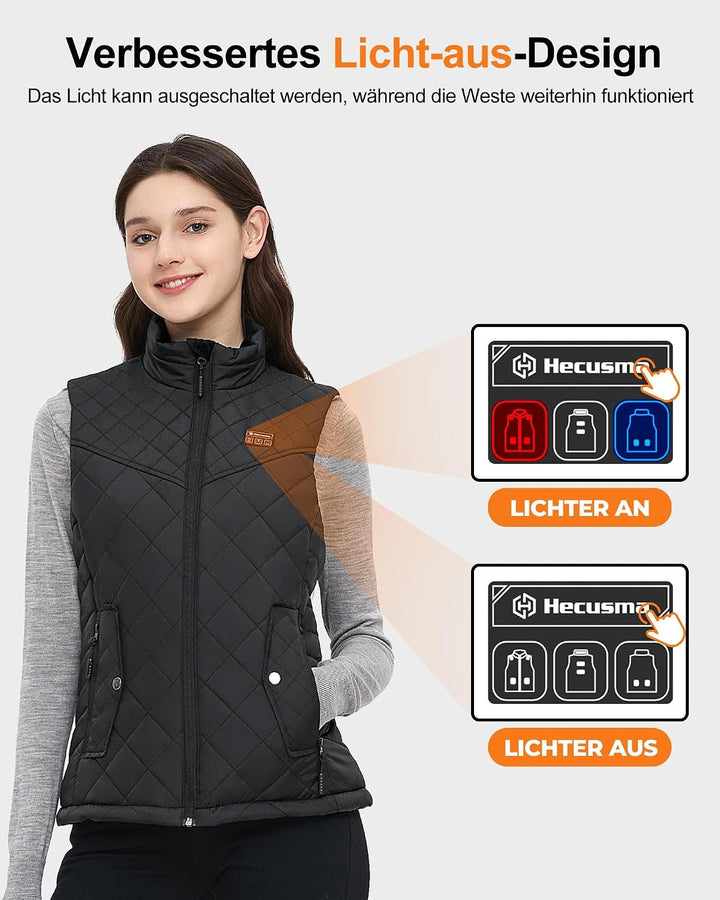 Heizweste Damen mit Powerbank 16000mAh 7.4V, Beheizbare Weste Damen mit 9 Heizzone, Elektrisch Behei