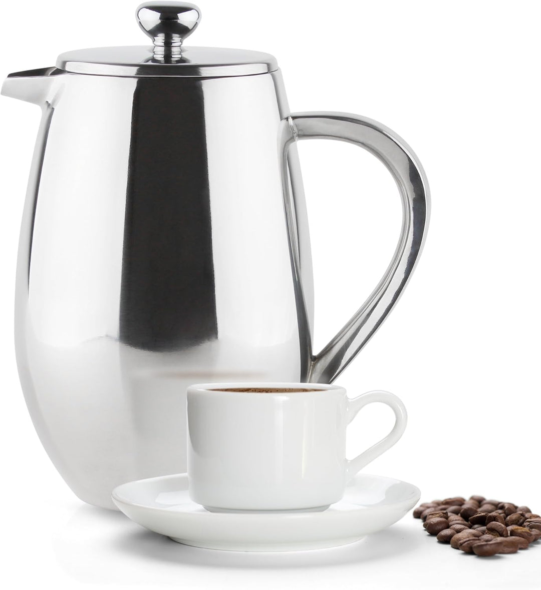 Café Olé Doppelwandiger, Bauchiger Kaffeebereiter aus hochwertigem Edelstahl 18/10 – Satiniert, 8 Mo