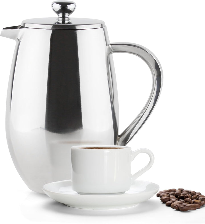Café Olé Doppelwandiger, Bauchiger Kaffeebereiter aus hochwertigem Edelstahl 18/10 – Satiniert, 8 Mo