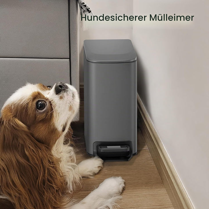 Cesun Kleiner Badezimmer-Mülleimer mit Deckel, Absenkautomatik, Trittpedal, 6 Liter, Edelstahl-Mülle