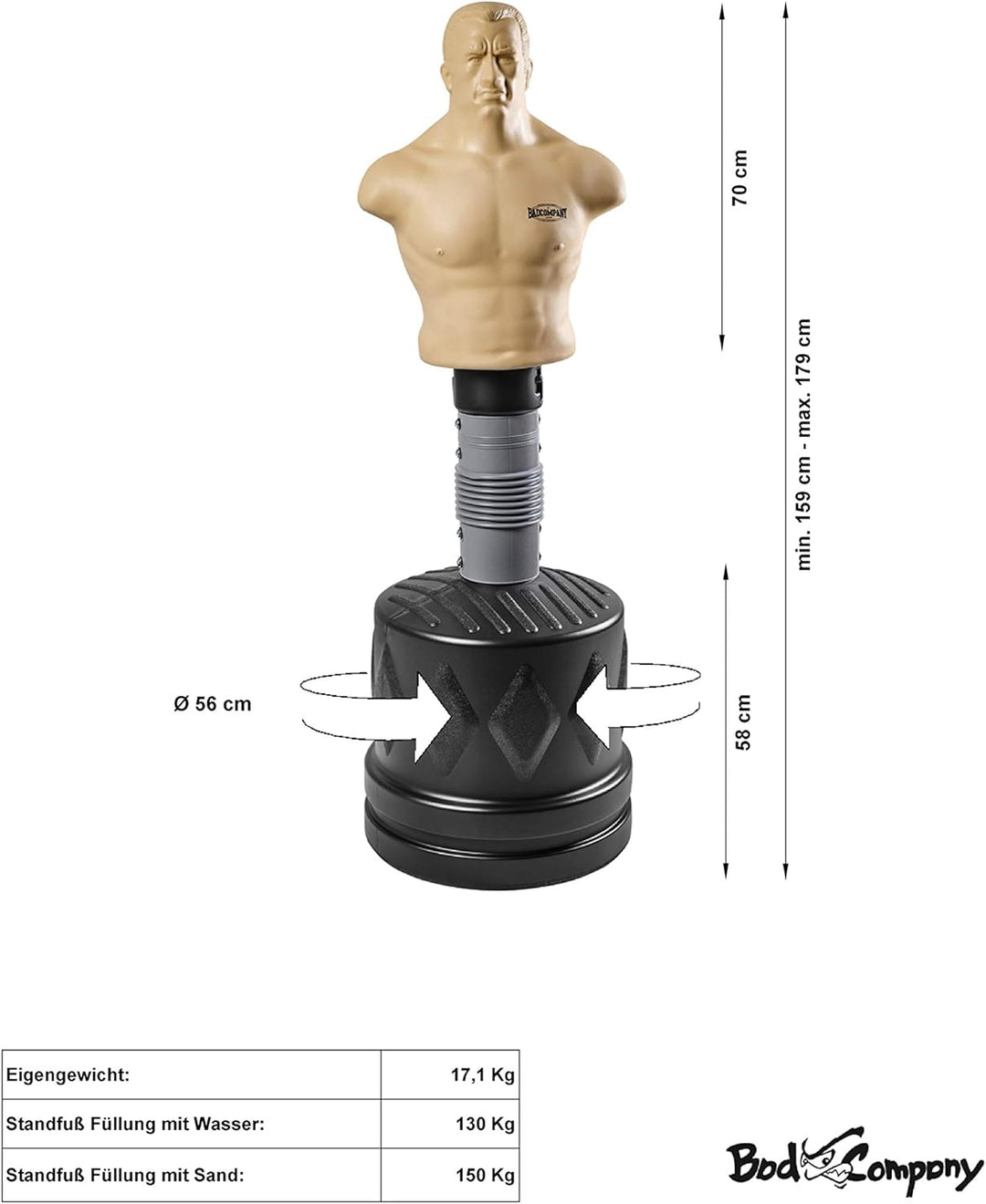 Bad Company Bob der Box-Dummy I Höhenverstellbarer Boxsack-Torso für gezieltes Kombinationstraining