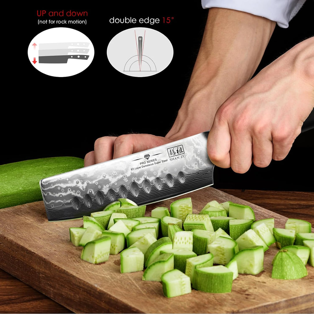 SHAN ZU Kochmesser Nakiri Küchenmesser Profi Messer 16.5 cm Allzweckmesser Damaskus Edelstahl Extra