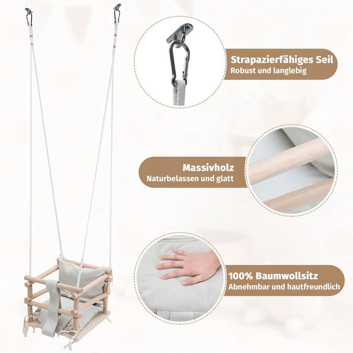 Babyschaukel Indoor &amp; Kinderschaukel Outdoor 3-in-1 aus Holz, Höhenverstellbar (160-260cm) mit Abneh